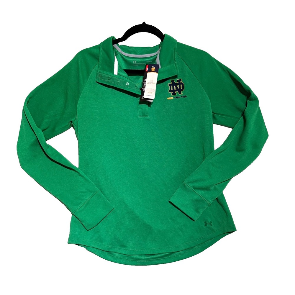 Under Armour Notre Dame Pullover Womens Large Green Snap Neck More Than Ever